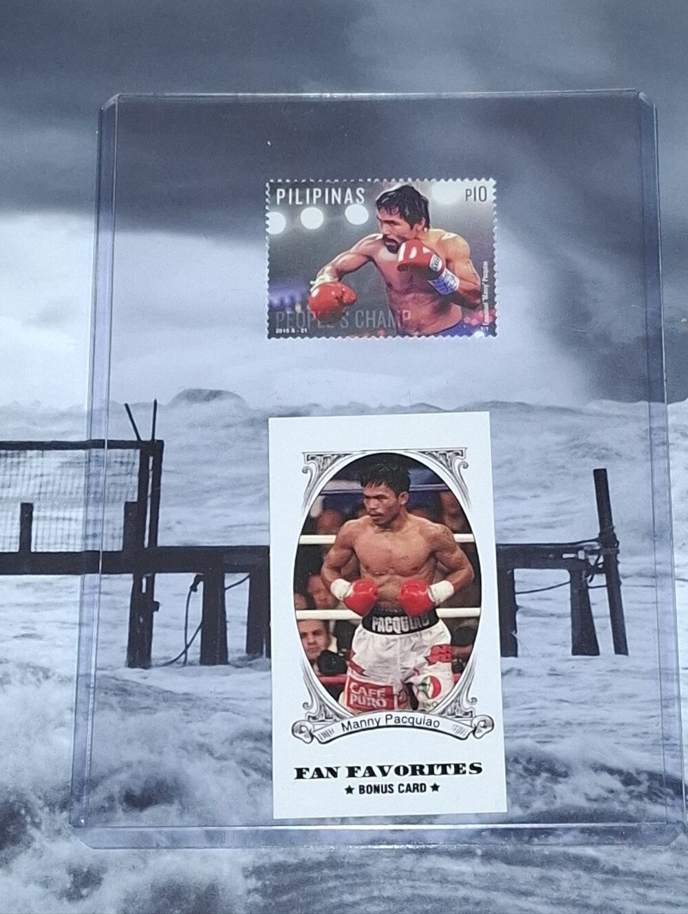 Boxing 2011 MANNY PACQUIAO Card ROOKIE YEAR & the 2015 Philippine Postal Stamp.